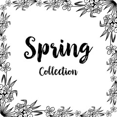 Spring with floral hand drawn frame vector illustration