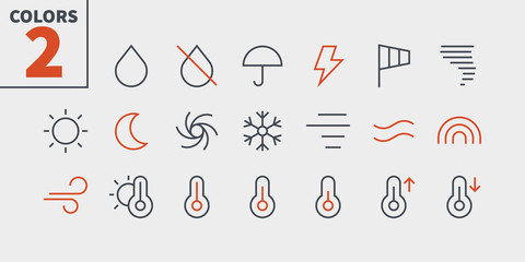 Weather UI Pixel Perfect Well-crafted Vector Thin Line Icons 48x48 Ready for 24x24 Grid for Web Graphics and Apps with Editable Stroke. Simple Minimal Pictogram Part 1-3