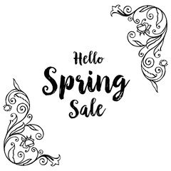 Hello spring sale flower frame hand drawn vector illustration