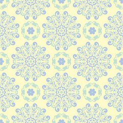 Seamless background with floral pattern. Beige background with light blue and green flower elements