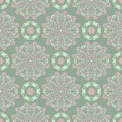 Olive green floral seamless pattern. Background with flower designs
