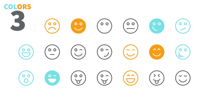 Emotions UI Pixel Perfect Well-crafted Vector Thin Line Icons 48x48 Ready for 24x24 Grid for Web Graphics and Apps with Editable Stroke. Simple Minimal Pictogram Part 1-5