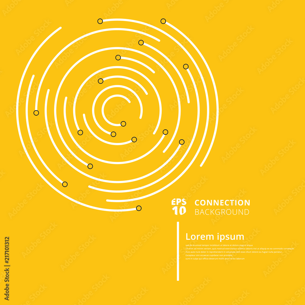 Poster abstract network connection circles lines and node on yellow background.