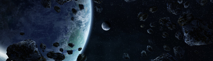 Panoramic view of planets in distant solar system 3D rendering elements of this image furnished by...