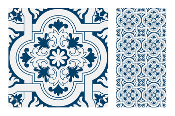 vintage tiles Portuguese patterns antique seamless design in Vector illustration