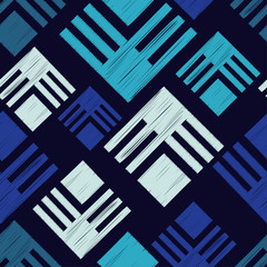 Fototapeta premium Seamless abstract geometric pattern. Mosaic texture. Brushwork. Hand hatching. Scribble texture. Textile rapport.