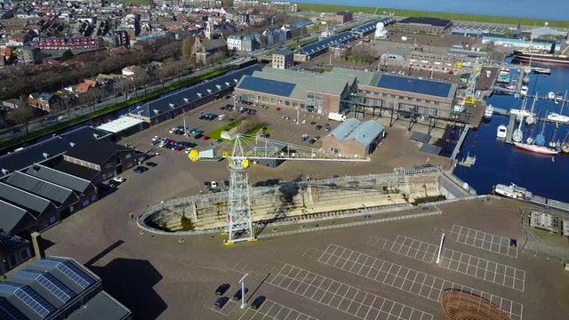 Drone shot of a crane in Den Helder