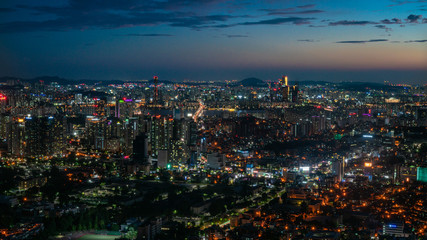 Fototapeta na wymiar Blue Sunset Over Seoul. Photo Taken from Namsan Tower.