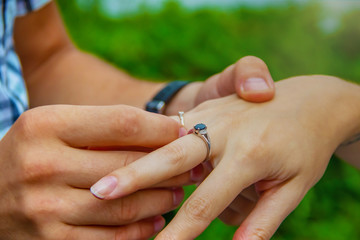 Wedding ceremony offer for marriage and giving a ring