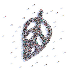 A lot of people form leaf ,ecology, icon . 3d rendering.
