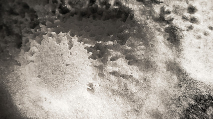 Abstract extraterrestrial landscape. Baking soda; vinegar chemical reaction product; sodium acetate; hot ice.