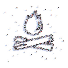 A lot of people form bonfire, hike, icon . 3d rendering.