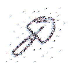 A lot of people form shovel, hike, icon . 3d rendering.