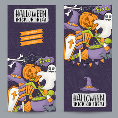 Halloween banner set for web design, invitation card, sale promotion, advertisement. Vertical vector illustration design.