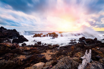 Rock on the beach with beautiful sky in Vietnam.