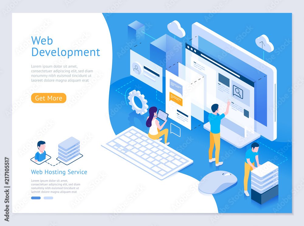 Wall mural web design and development vector isometric illustrations.