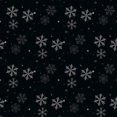 Naklejka na ściany i meble Christmas seamless pattern of snowflakes gray and white on black background