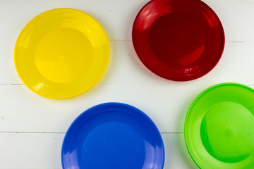 Color plate on a wooden table