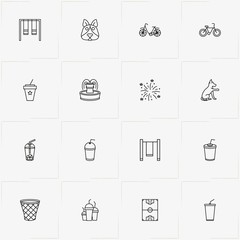 City Park line icon set with bicycle, fountain  and swing