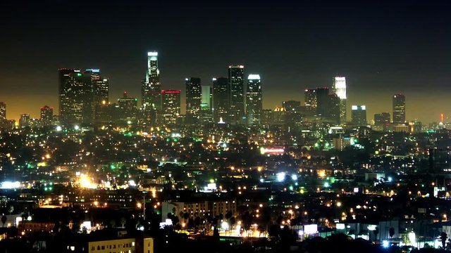 Timelapse of night skyline Los Angeles California