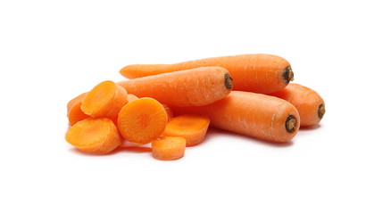 Carrots, slices pile isolated on white background 