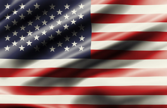 Waving flag of United State of America is made of silk shiny material in vintage filters.