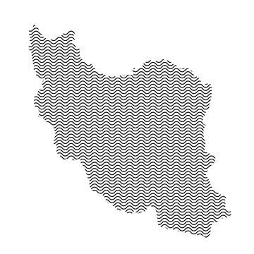 Iran map country abstract silhouette of wavy black repeating lines. Contour of sinusoid curve. Vector illustration.