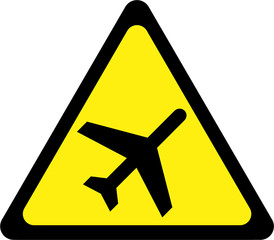 Yellow warning sign with airplane