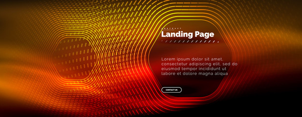 Neon glowing techno hexagon shape lines, hi-tech futuristic abstract background, landing page template