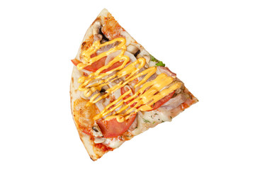 Pizza slice isolated on white background top view