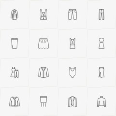 Clothes line icon set with pullover, swimsuit  and skirt