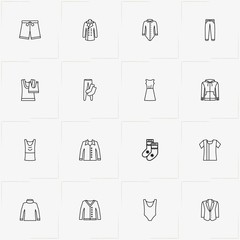 Clothes line icon set with jacket, lady shirt  and shorts