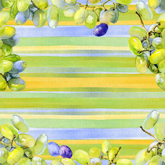 Vegetable, fruit, berry postcard. Decorative, painted, summer, delicious ornament. Apples, tangerines, grapes - a rich harvest. Watercolor. Illustration