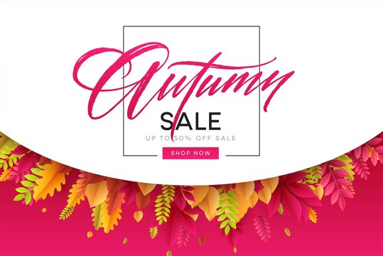 Banner for autumn sale in frame from leaves. Vector illustration