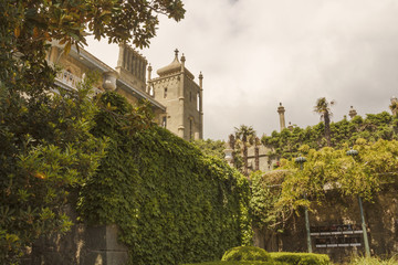 Lush green spaces around the old Palace in Moorish style.Crimea.