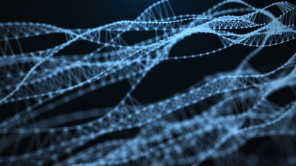 Music abstract blue background. DNA. AI element. Big data visualization. Sound wave. 3d rendering.Equalizer for music. Abstract digital blue grid.