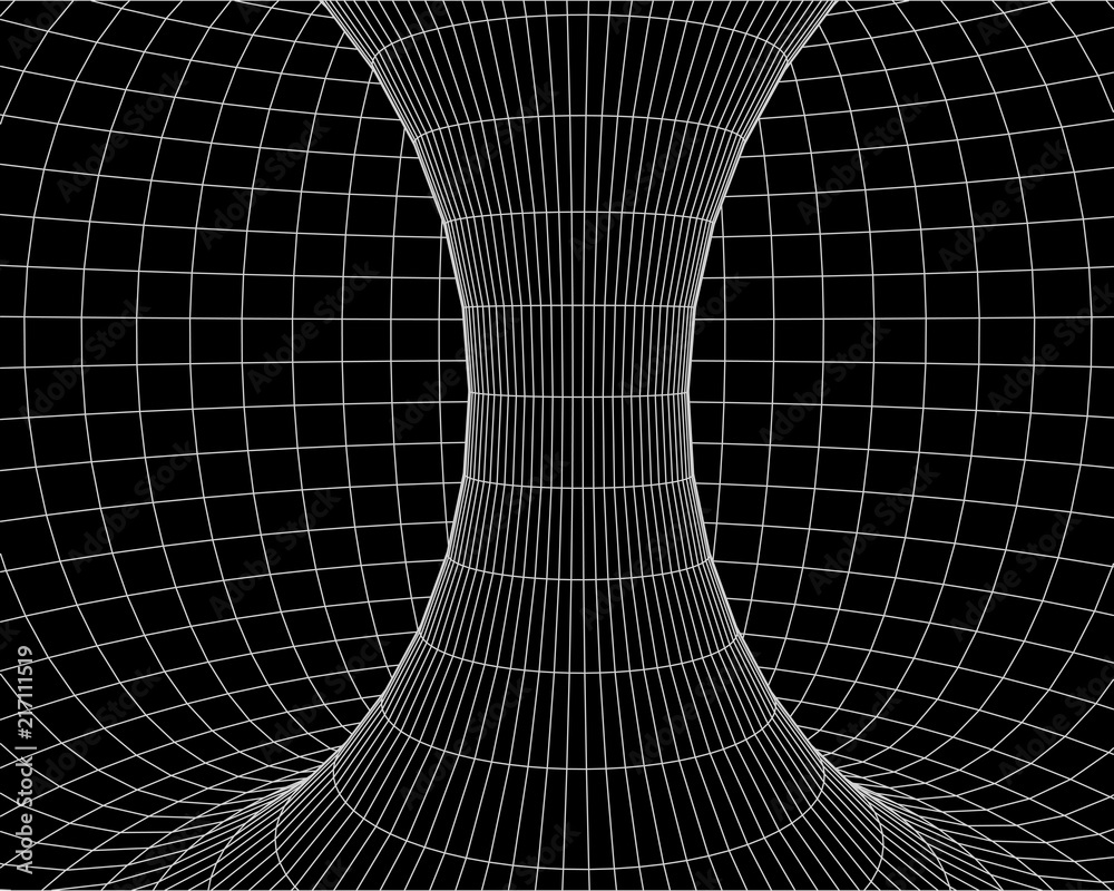 Poster tunnel or wormhole. digital 3d wireframe tunnel. 3d tunnel grid. network cyber technology. surrealis