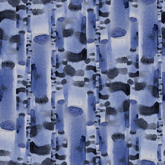 Decorative, wooden, dark collage. Forest, birch pattern. Rustic fence. Watercolor. Illustration