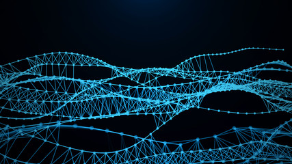 Music abstract blue background. DNA. AI element. Big data visualization. Sound wave. 3d rendering.Equalizer for music. Abstract digital blue grid.