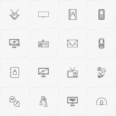 Communications line icon set with partnership , conversation  and phone book