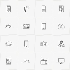 Communications line icon set with television, mobile chatting and file transfer