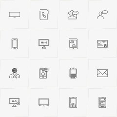 Communications line icon set with television, network and mobile phone