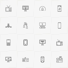 Communications line icon set with badge, network and conversation