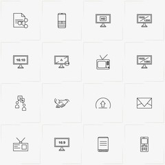 Communications line icon set with badge, conversation  and mobile phone