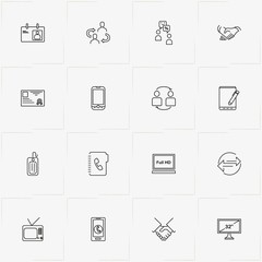 Communications line icon set with partnership , smart phone and phone book