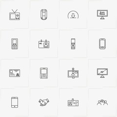Communications line icon set with television, partnership  and smart phone