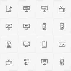 Communications line icon set with partnership , billboard and smart phone