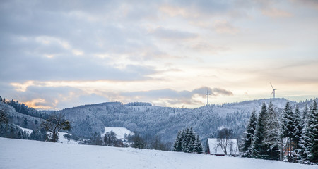 Snowy mountains in winter in Germany rural landscape