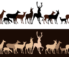 wild deer seamless vector border - monochrome wildlife pattern