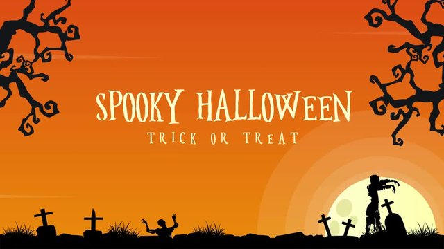 Halloween spooky with moon at night landscape animation background